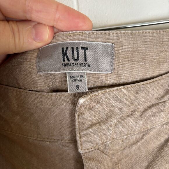 KUT From The Kloth Topaz Womens Size 8 Wide Leg Cropped Pants Taupe Linen Blend - Picture 3 of 11